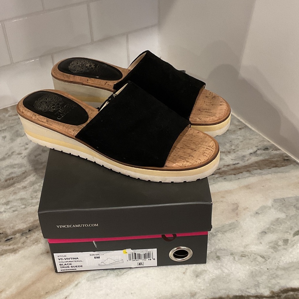 Vince Camuto Black and Tan Women's Mules